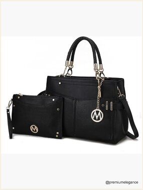 2pc Vegan Leather Satchel Crossbody and Wristlet Bag Set